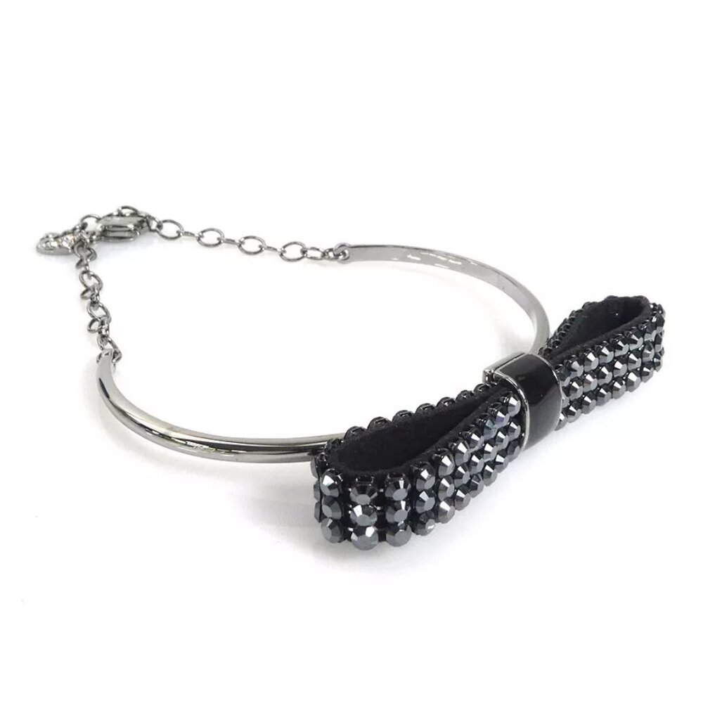 Auth SWAROVSKI Bangle Bracelet Black/Silver Metal/Swarovski - 55862g